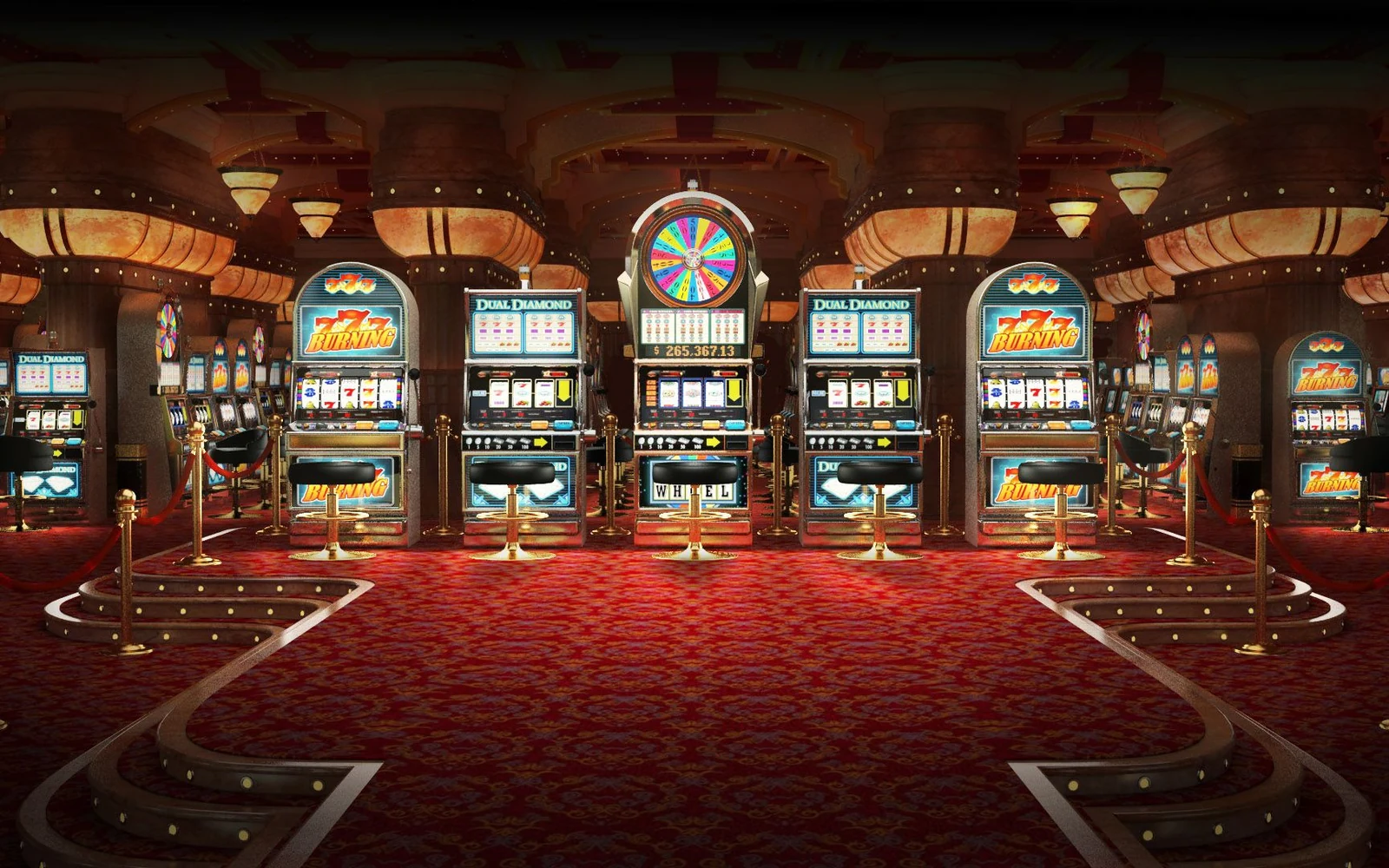 Tampilan permainan roulette dan meja kartu kasino