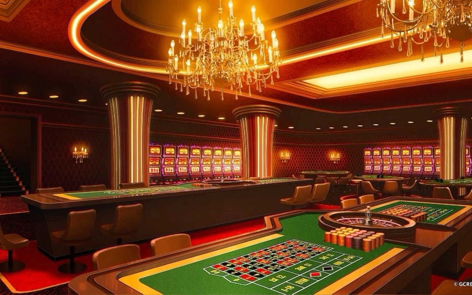 Suasana meja baccarat di ruang kasino digital